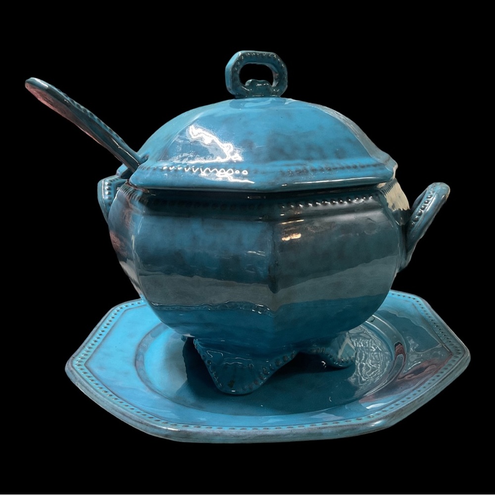 RARE FIND! Peasant Village Italian Pottery. Soup Tureen, Ladle & Platter.